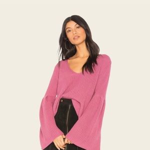 Free People — Damsel Pink Bell Sleeves Cropped Sweater